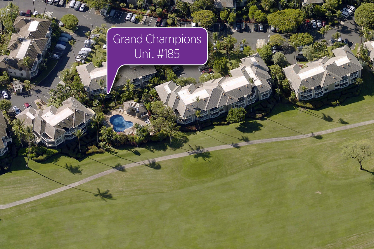 Lush and desirable setting: Aerial showing location of Grand Champions unit 185.